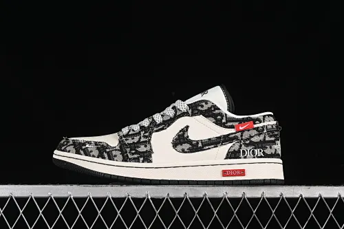 All categories Air Jordan Jordan series basketball shoes Air Jordan 1 Low High-end customized low-top sneakers Air Jordan 1 Low AJ1 Joe 1 Dior joint-white, black and red label High-end customized low-top retro basketball shoes SJ9950-036